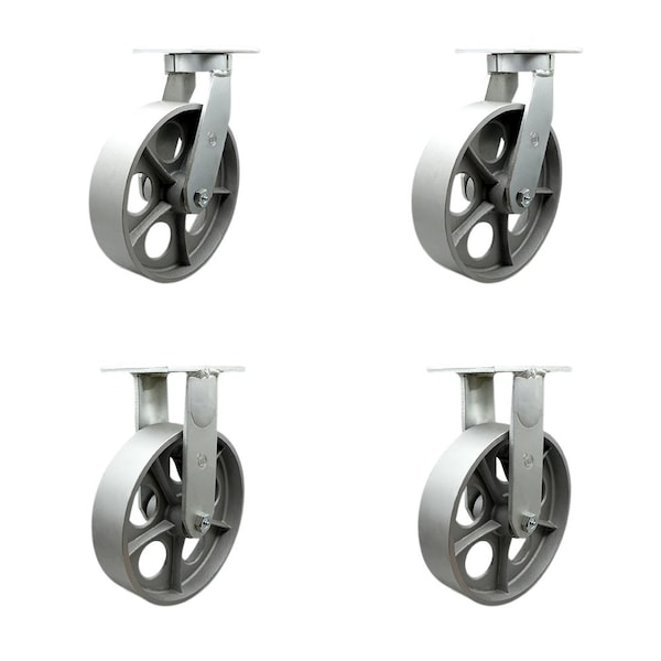 Service Caster 10'' Heavy Duty Semi Steel Cast Iron Caster Set 2 Swivel Locks 2 Rigid, 4PK CRAN-SCC-KP92S1030-SSR-BSL-2-R-2 - main